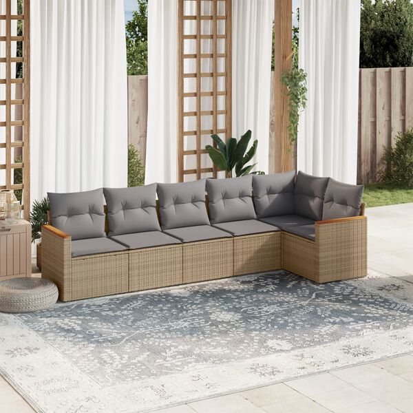 vidaXL Salon de jardin avec coussins 6 pcs beige r&eacute;sine tress&eacute;e