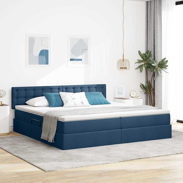 vidaXL Lit avec rangement et matelas avec matelas Bleu 200 x 200 cm