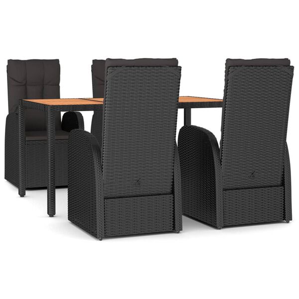 vidaXL Ensemble &agrave; manger de jardin coussins 5pcs Noir R&eacute;sine tress&eacute;e