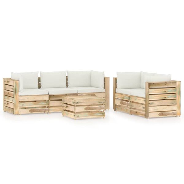 vidaXL Salon de jardin 6 pcs avec coussins Bois impr&eacute;gn&eacute; de vert