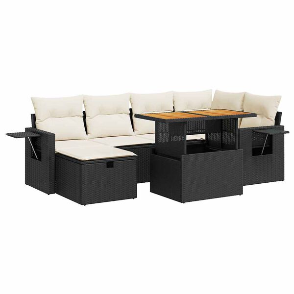 vidaXL Salon de jardin avec coussins 8 pcs noir r&eacute;sine tress&eacute;e acacia