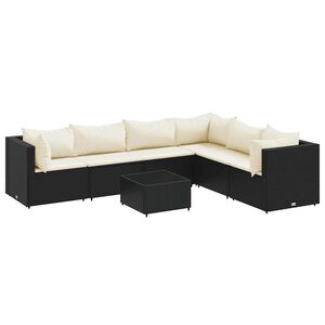 vidaXL Salon de jardin 7 pcs avec coussins Noir Résine tressée