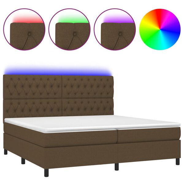 vidaXL Sommier &agrave; lattes de lit matelas et LED Marron fonc&eacute; 200x200 cm