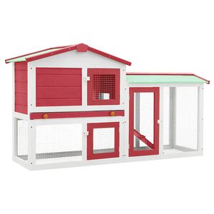 vidaXL Clapier large d'ext&eacute;rieur Rouge et blanc 145x45x84 cm Bois