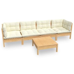 vidaXL Salon de jardin 5 pcs avec coussins cr&egrave;me bois de pin massif