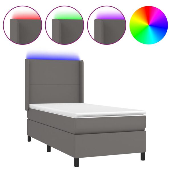 vidaXL Sommier &agrave; lattes de lit matelas LED Gris 90x190 cm Similicuir