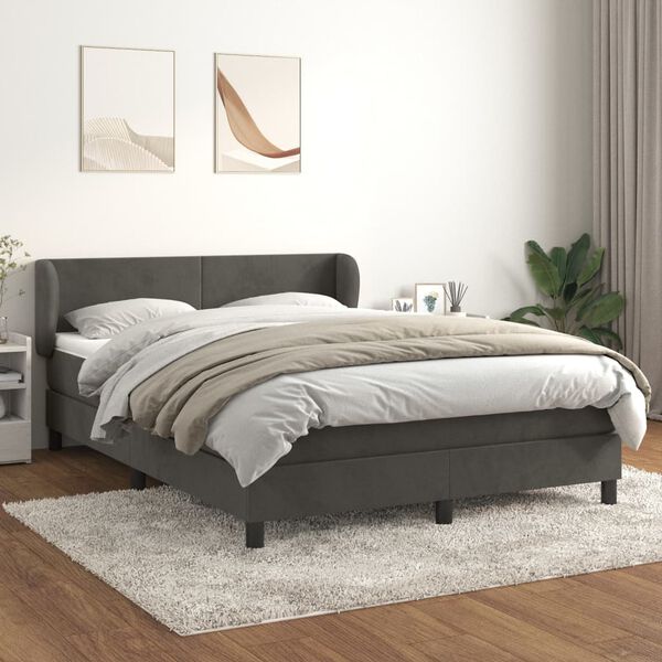 vidaXL Sommier &agrave; lattes de lit et matelas Gris fonc&eacute; 140x200cm Velours