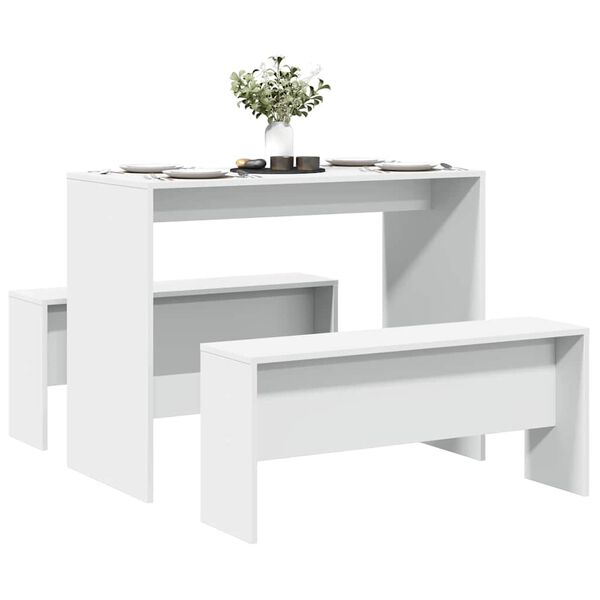 vidaXL Ensemble table &agrave; manger et bancs 3pcs blanc bois d'ing&eacute;nierie
