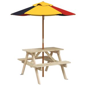 vidaXL Table de pique-nique pour 4 enfants avec parasol bois de sapin
