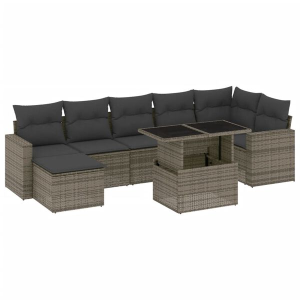 vidaXL Salon de jardin 8 pcs avec coussins gris résine tressée