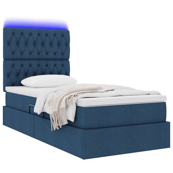 vidaXL Lit avec rangement et LED avec LED Bleu 100 x 200 cm Polyester