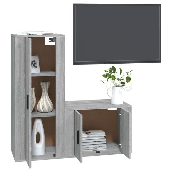 vidaXL Ensemble de meubles TV 2 pcs Sonoma gris Bois d'ing&eacute;nierie