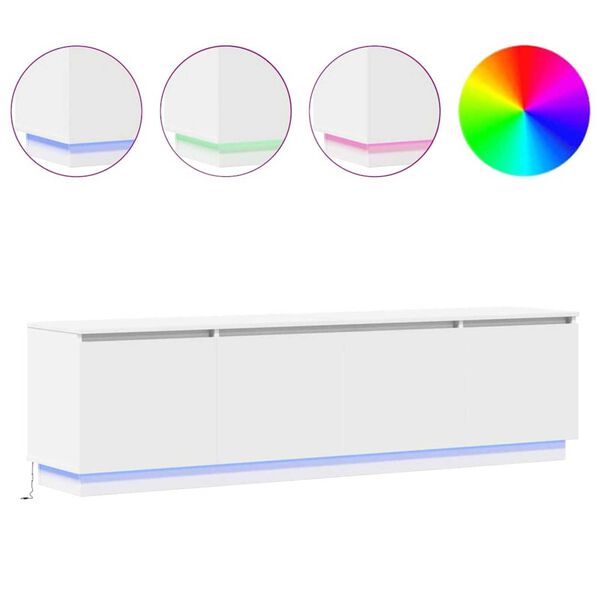 vidaXL Meuble TV avec LED Blanc 180 x 38 x 49 cm Bois d'ing&eacute;nierie