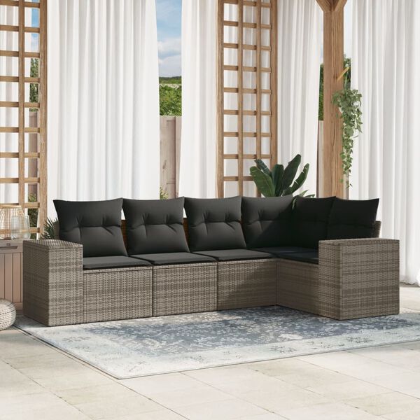 vidaXL Salon de jardin 5 pcs avec coussins gris r&eacute;sine tress&eacute;e
