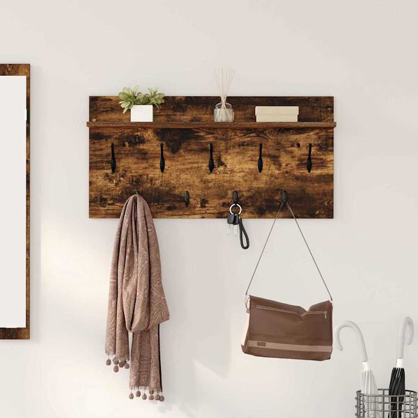 vidaXL Porte-manteau mural avec &eacute;tag&egrave;re Ch&ecirc;ne fum&eacute; 80 x 40 x 12 cm