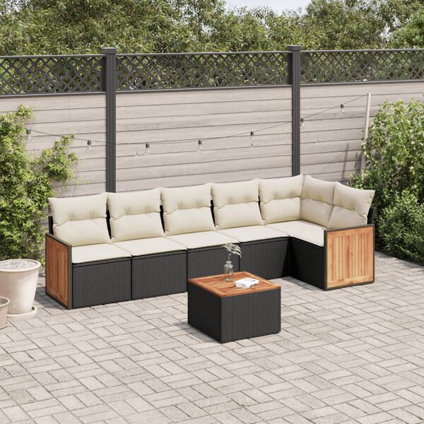 vidaXL Salon de jardin 7 pcs avec coussins noir r&eacute;sine tress&eacute;e