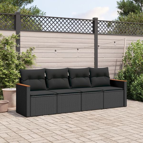 vidaXL Salon de jardin 4 pcs avec coussins noir r&eacute;sine tress&eacute;e