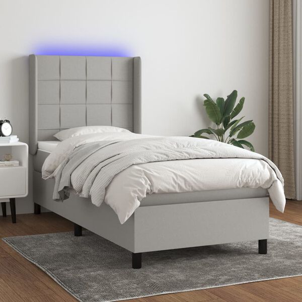 vidaXL Sommier &agrave; lattes de lit matelas LED Gris clair 90x190cm Tissu