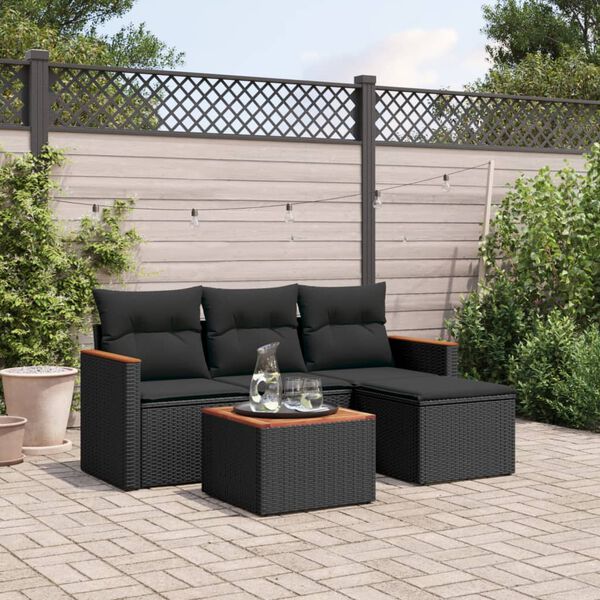 vidaXL Salon de jardin 5 pcs avec coussins noir r&eacute;sine tress&eacute;e