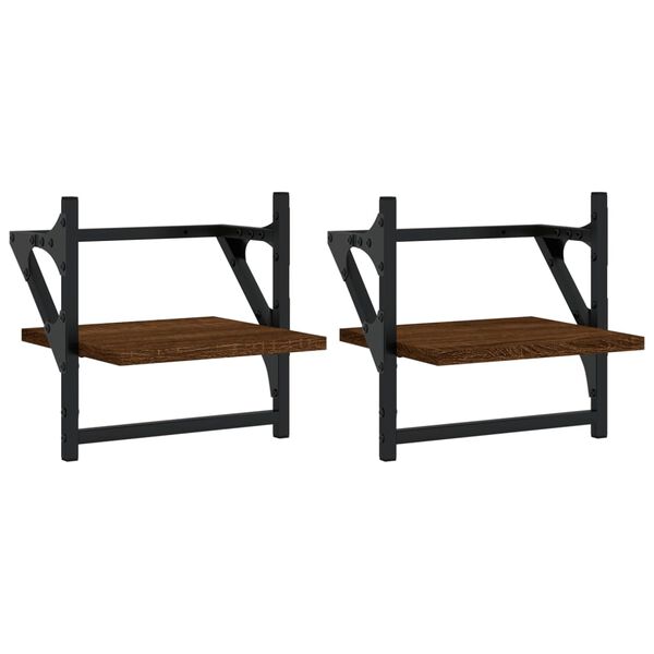 vidaXL &Eacute;tag&egrave;res murales avec barres 2 pcs ch&ecirc;ne marron 30x25x30 cm