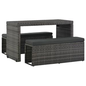 vidaXL Ensemble &agrave; manger d'ext&eacute;rieur 3pcs coussins r&eacute;sine tress&eacute;e gris