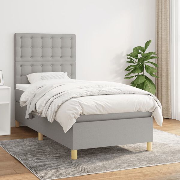 vidaXL Sommier &agrave; lattes de lit avec matelas Gris clair 100x200cm Tissu