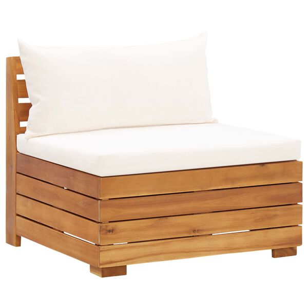 vidaXL Salon de jardin 5 pcs avec coussins Acacia solide Blanc cr&egrave;me
