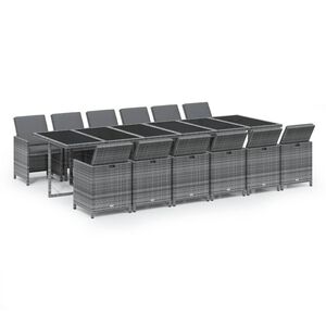 vidaXL Ensemble &agrave; manger de jardin coussins 13 pcs R&eacute;sine tress&eacute;e Gris