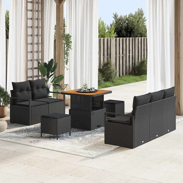 vidaXL Ensemble de canap&eacute; de jardin avec coussin 8 pcs Noir Poly rotin