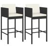 vidaXL Tabourets de bar lot de 2 avec coussins noir r&eacute;sine tress&eacute;e