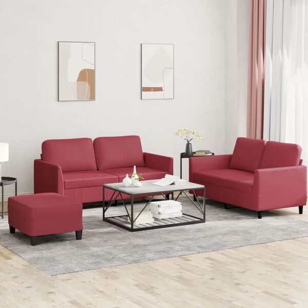 vidaXL Ensemble de canap&eacute;s 3 pcs et coussins Rouge bordeaux Similicuir