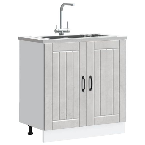 vidaXL Meuble de base de lavabo Lucca gris b&eacute;ton bois ing&eacute;nierie