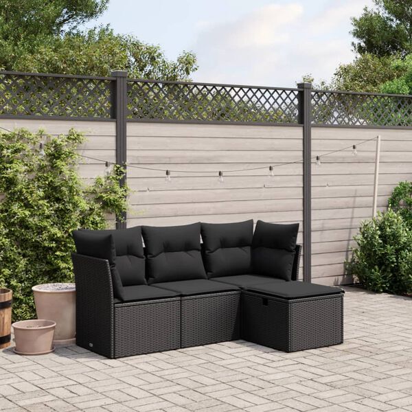 vidaXL Salon de jardin 4 pcs avec coussins noir r&eacute;sine tress&eacute;e