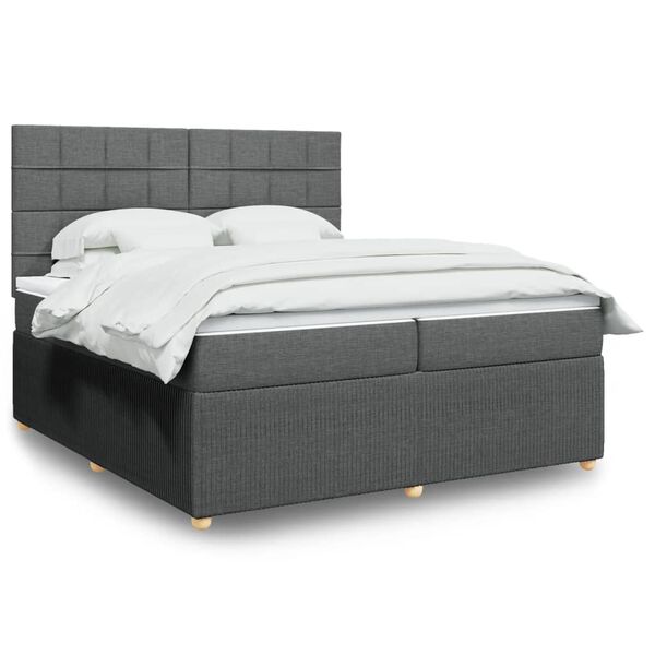 vidaXL Sommier &agrave; lattes de lit avec matelas Gris fonc&eacute; 200x200cm Tissu