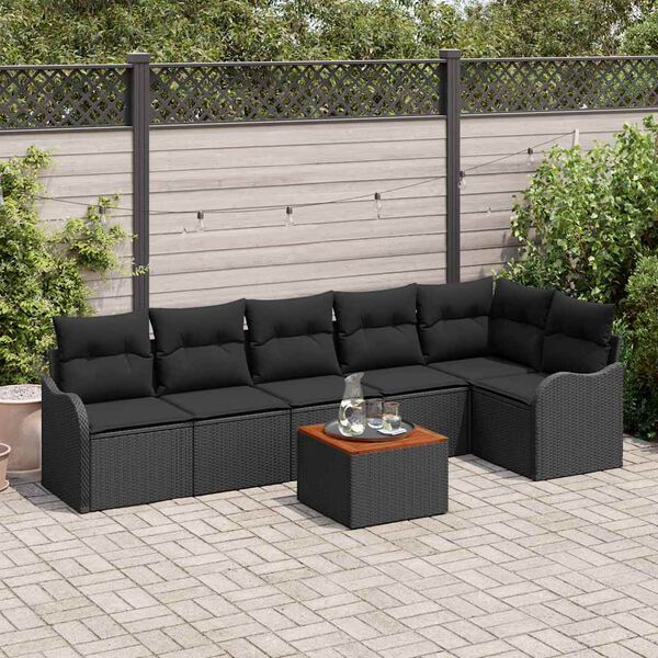 vidaXL Ensemble de canap&eacute; de jardin avec coussin 7 pcs Noir polyrotin