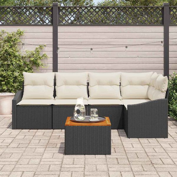 vidaXL Ensemble de canap&eacute; de jardin avec coussin 6 pcs Noir polyrotin