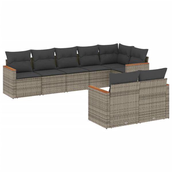 vidaXL Salon de jardin 8 pcs avec coussins gris résine tressée
