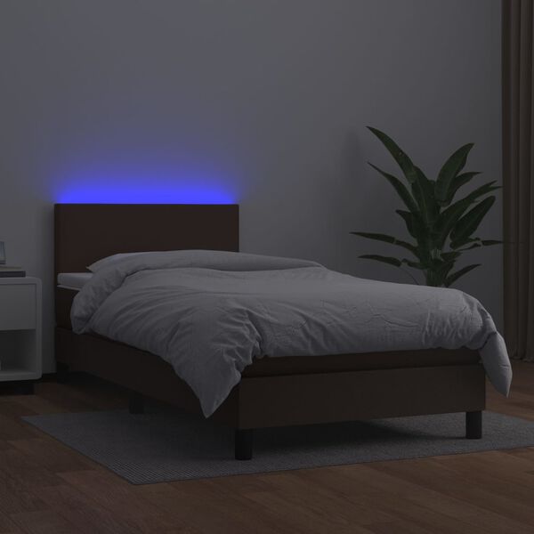 vidaXL Sommier &agrave; lattes de lit et matelas et LED Marron 90x200 cm