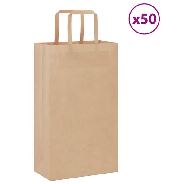 vidaXL Sacs en papier 50 pcs avec poign&eacute;es marron 21x11x36 cm