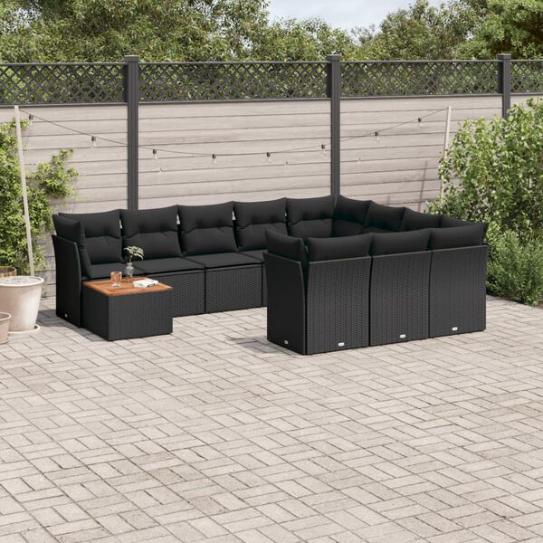 vidaXL Salon de jardin 11 pcs avec coussins noir r&eacute;sine tress&eacute;e