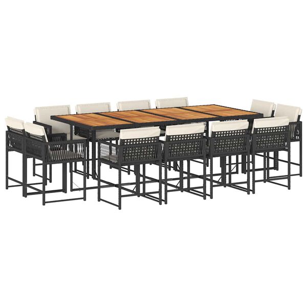 vidaXL Ensemble &agrave; manger de jardin 13 pcs coussins noir r&eacute;sine tress&eacute;e