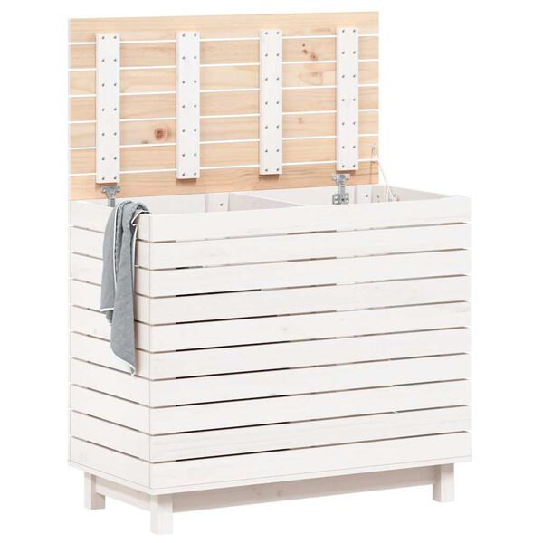 vidaXL Panier &agrave; linge blanc 88,5x44x76 cm Bois massif de pin
