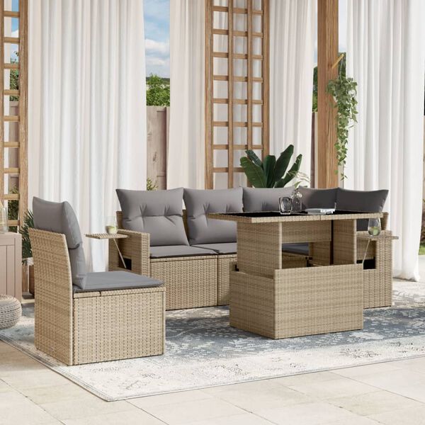 vidaXL Salon de jardin avec coussins 6 pcs beige r&eacute;sine tress&eacute;e