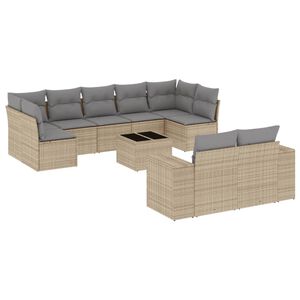 vidaXL Salon de jardin avec coussins 10 pcs beige r&eacute;sine tress&eacute;e