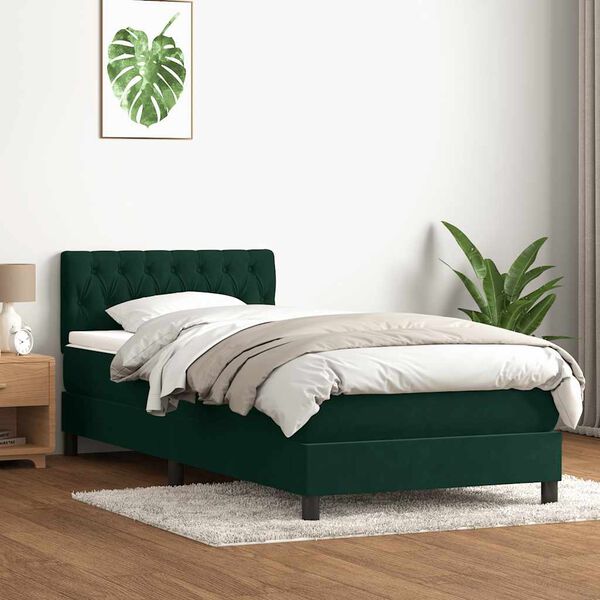 vidaXL Sommier &agrave; lattes de lit et matelas et LED vert fonc&eacute; 80x210 cm velours