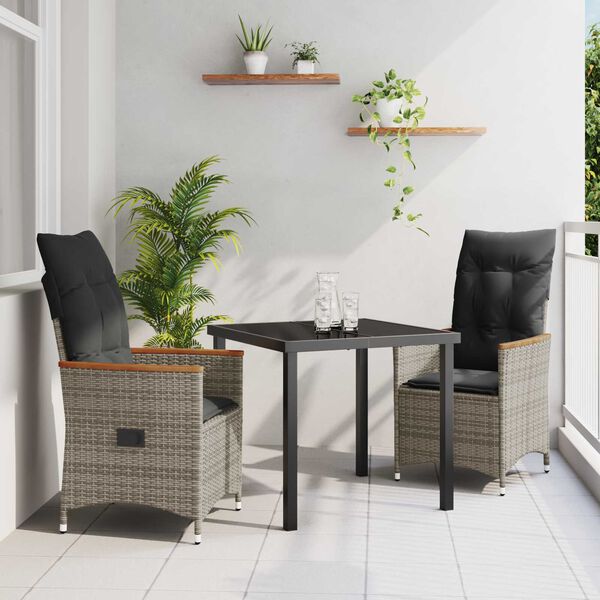 vidaXL Ensemble de salle &agrave; manger pour jardin 3 pcs Gris polyrotin