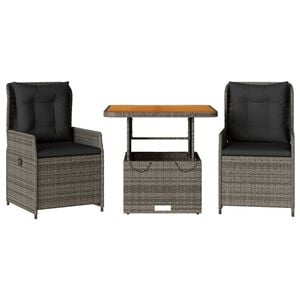 vidaXL Ensemble de bistro 3 pcs avec coussins gris r&eacute;sine tress&eacute;e