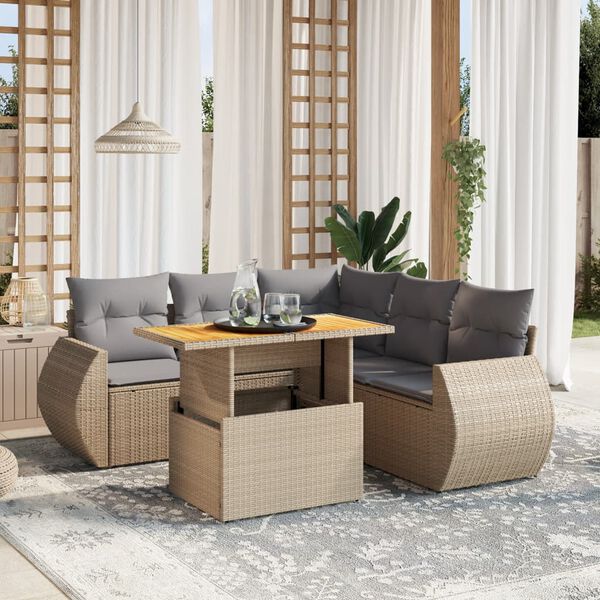 vidaXL Salon de jardin avec coussins 6 pcs beige r&eacute;sine tress&eacute;e