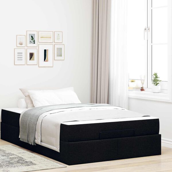 vidaXL Cadre de lit avec matelas avec matelas 2 pcs Noir tissu