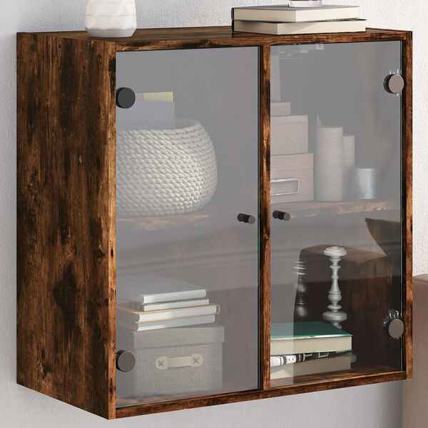 vidaXL Armoire murale avec portes en verre chêne fumé 68x37x68,5 cm